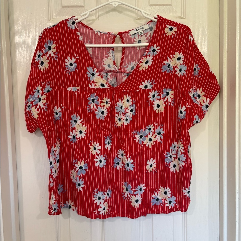 Madewell Red Floral Blouse